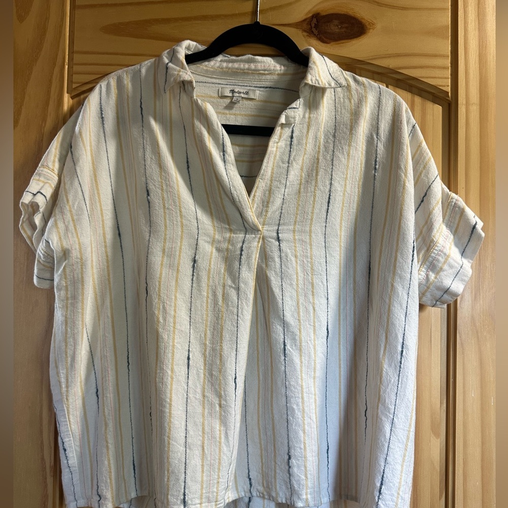 Madewell Lakeline Popover Shirt in Schulner Stripe Desert Dune Women's Medium